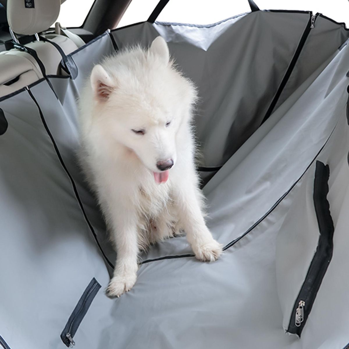 Pet Car Seat Cover Dog Protector Anti-seep Anti-scratch Waterproof Passenger Seat Cushion Foldable Zipper Backing Adjustable Strap for SUVs Trucks