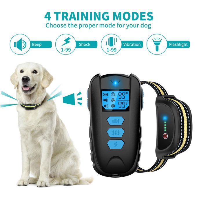 Electric Shock Collar With 4 Training Modes Flashlight Shock Blue