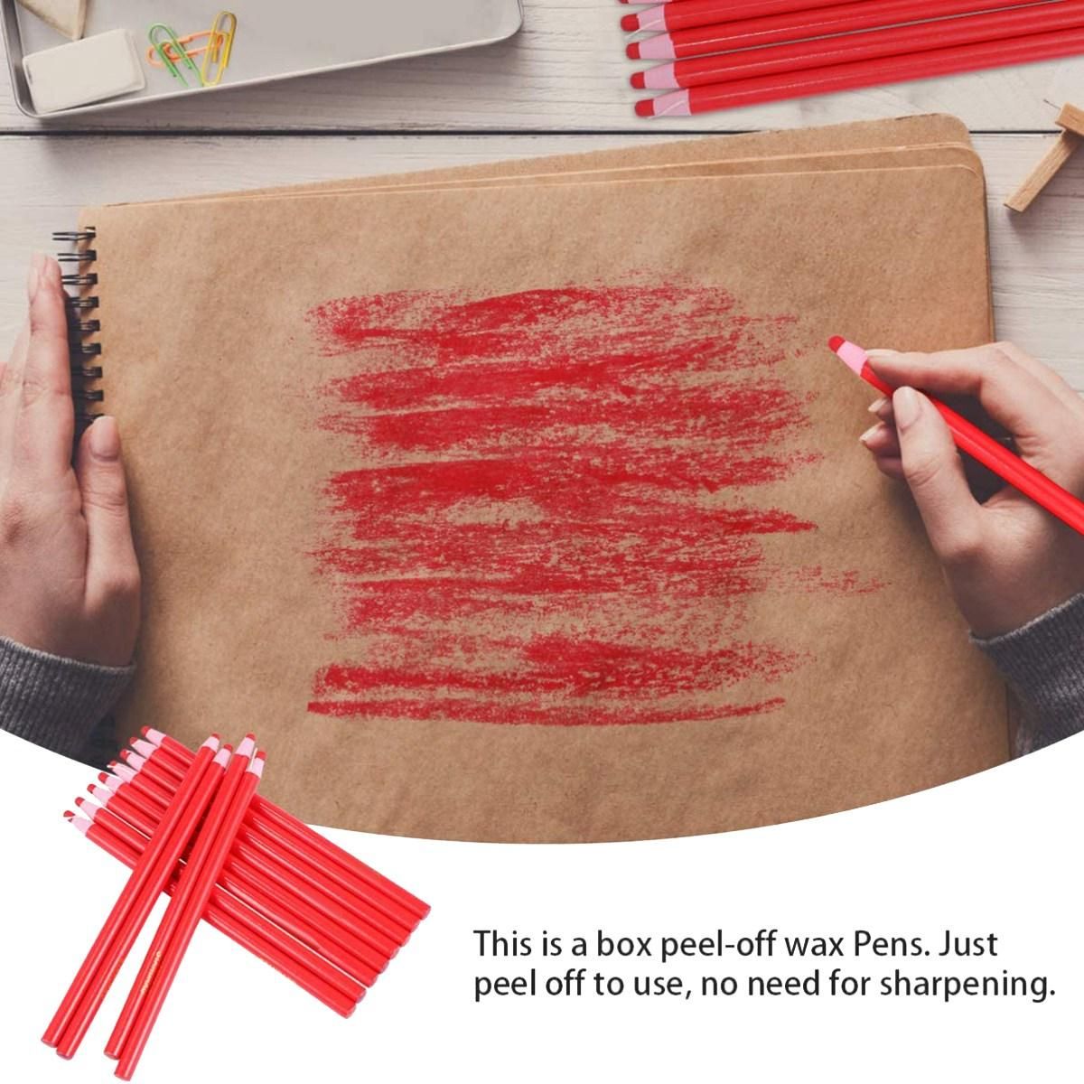 12Pcs Strippable China Marker Suit Tailor Chalk Crayon Sewing Embroidery Pen Hidden Leather Fabric Mark Red