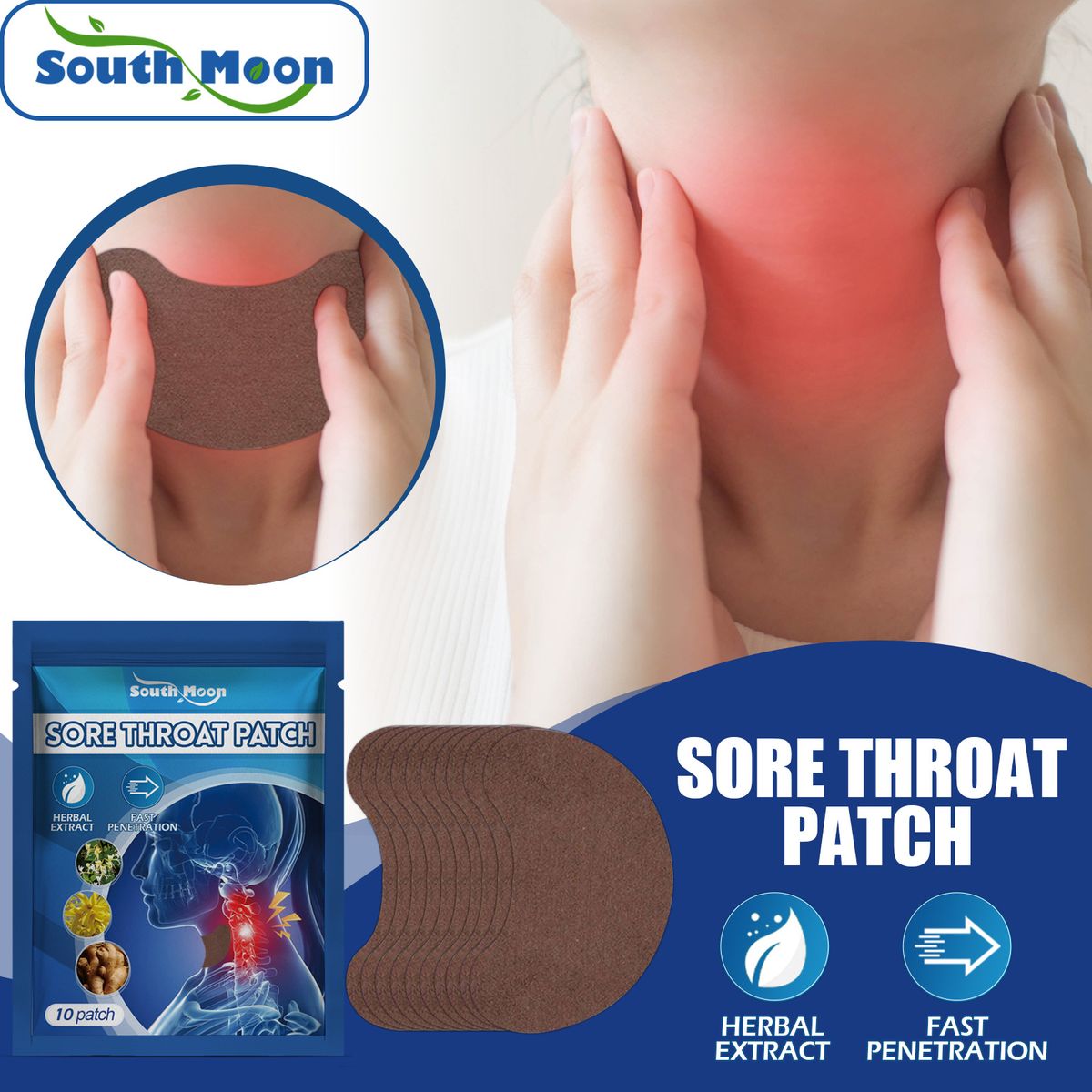 10Pcs Sore Throat Patch Relieve Pain Discomfort Plaster