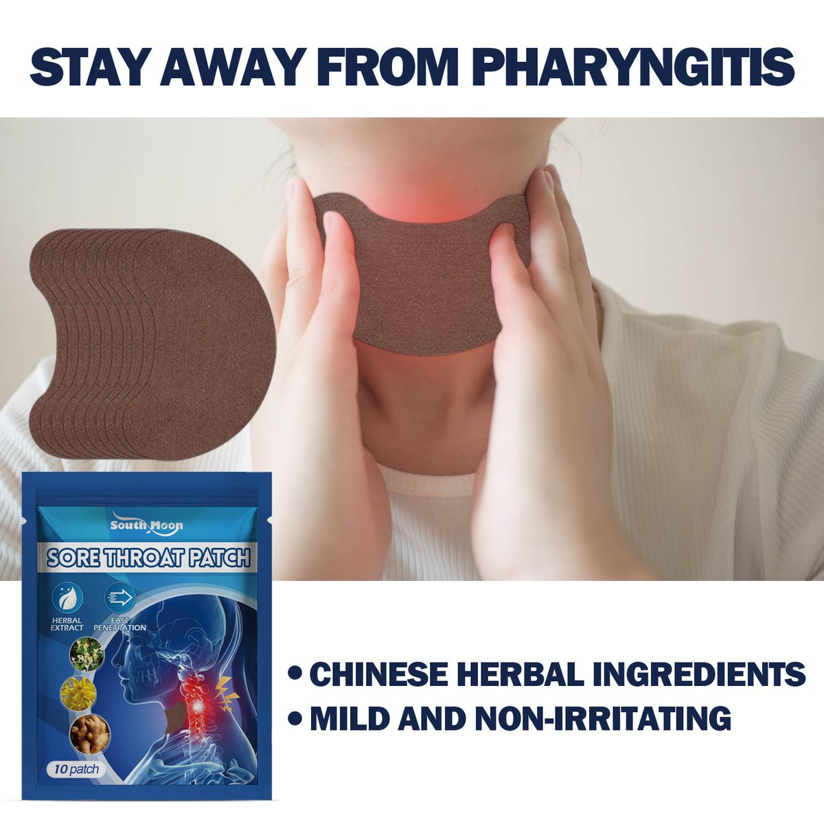 10Pcs Sore Throat Patch Relieve Pain Discomfort Plaster