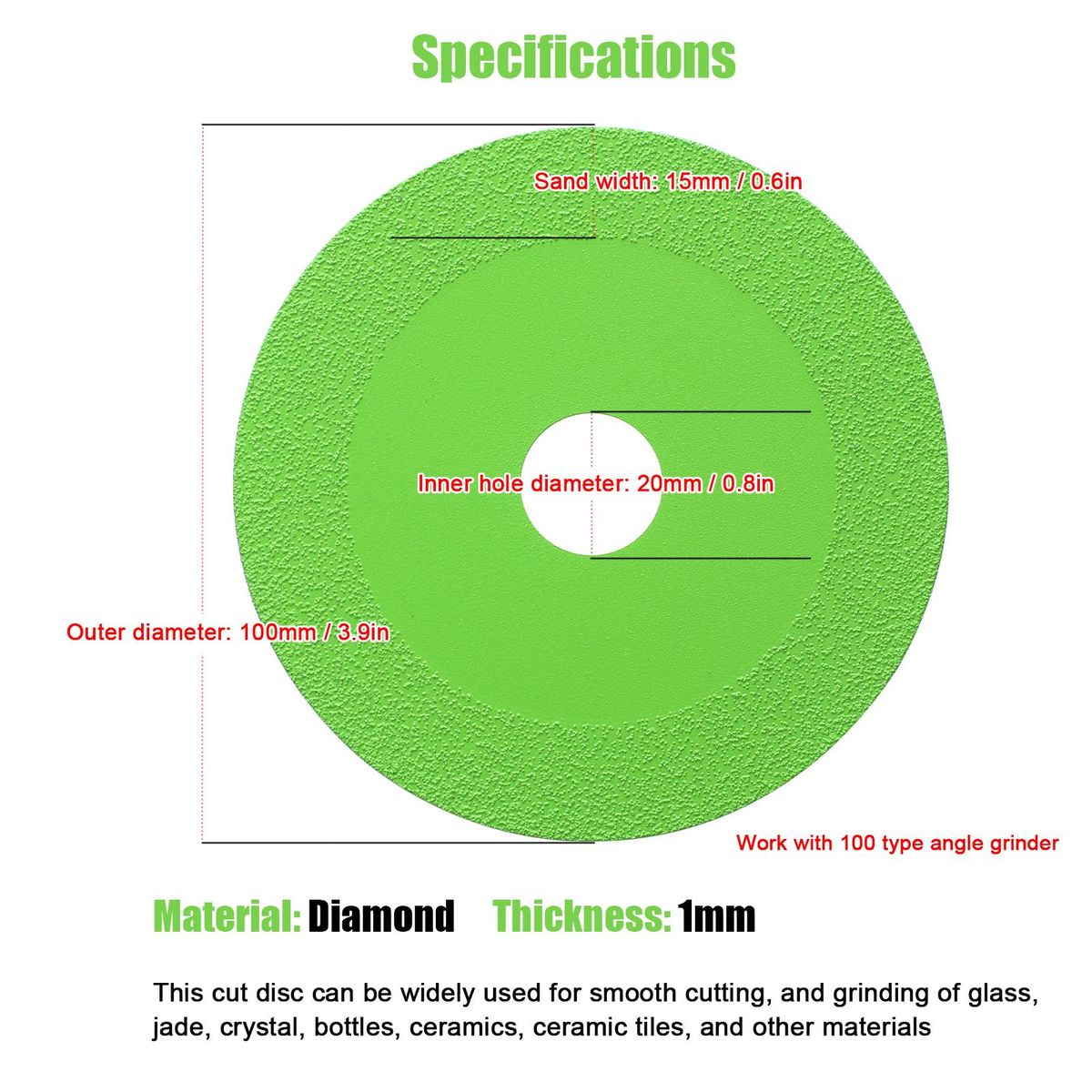 100mm Multifunctional Glass Cutting Disc Ceramic Grinding Thin Cutting Disc Diamond Cutting Disc Ceramic Tile Bottle Grinding Cutting Disc for 100 Type Angle Grinder