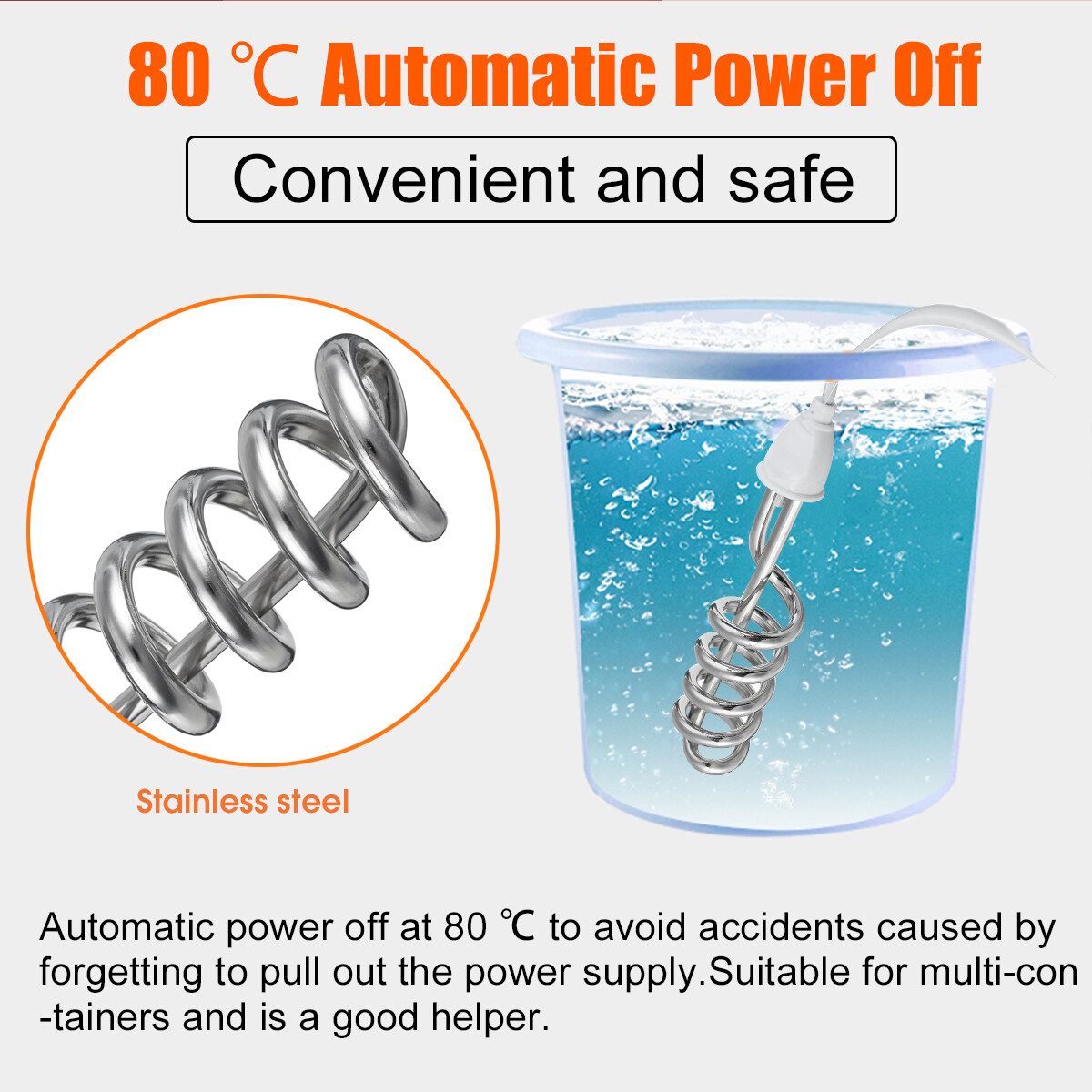 2500W Water Heater Portable Electric Immersion Boiler Travel Heating Rod