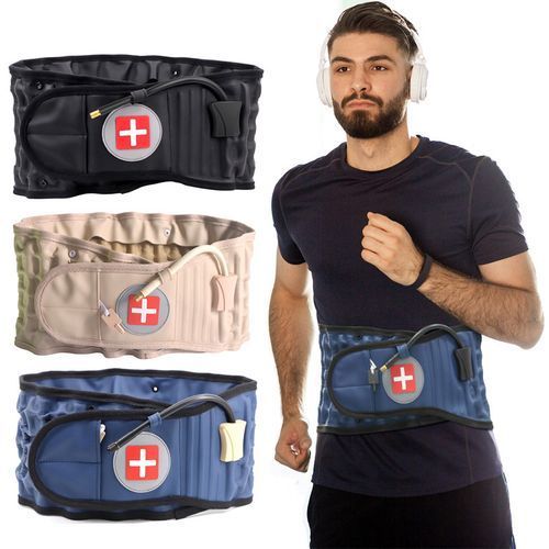 (Khaki,)Back Decompression Waist Belt Back Massager Back Pain Relief Spinal Lumbar Inflatable Traction Belt Air Waist Support Brace Belt DON