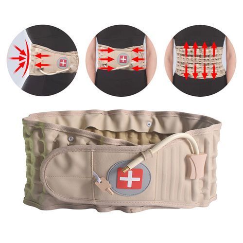 (Khaki,)Back Decompression Waist Belt Back Massager Back Pain Relief Spinal Lumbar Inflatable Traction Belt Air Waist Support Brace Belt DON