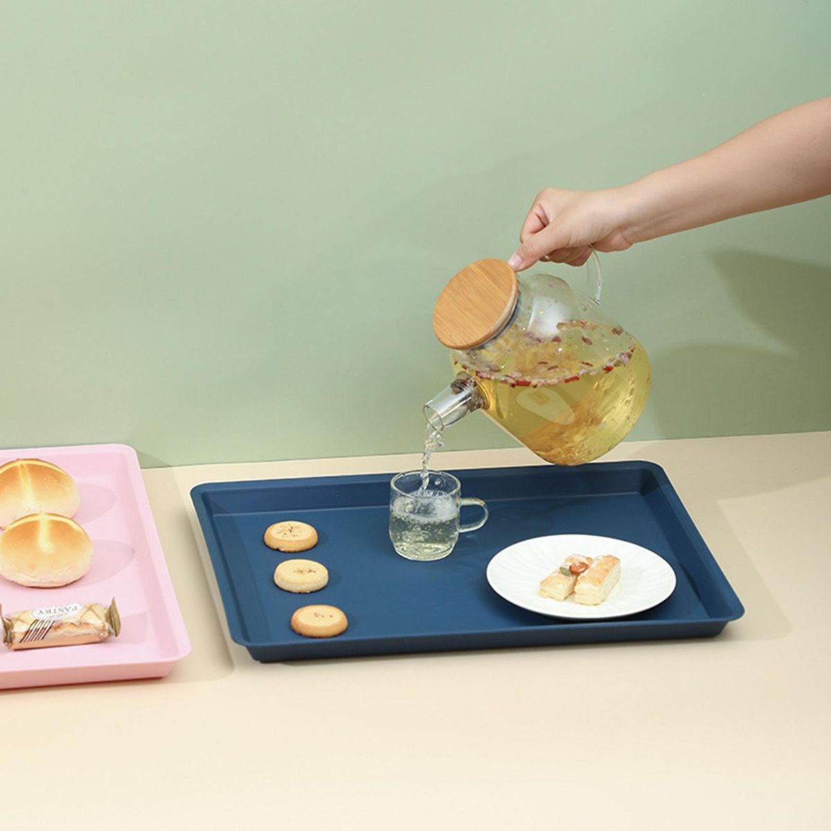 Reusable Plastic Tray Capacity Non-slip Food Tray Bpa for Fruit Blue