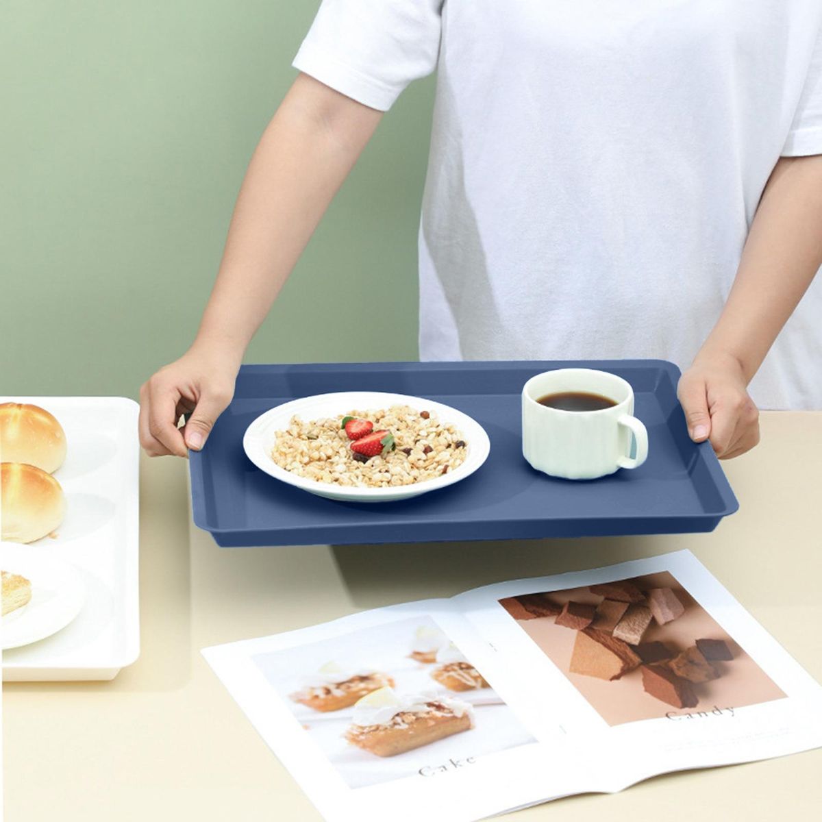 Reusable Plastic Tray Capacity Non-slip Food Tray Bpa for Fruit Blue