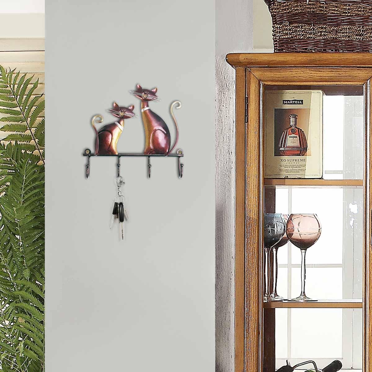 Tooarts Iron Cat Wall Hanger Hook Decor 4 Hooks for Coats Bags Wall Mount Clothes Holder Decorative Gift