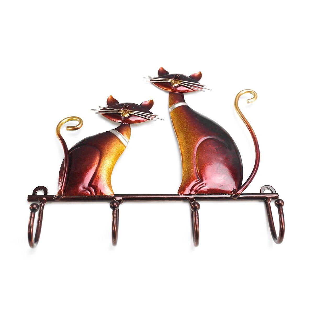 Tooarts Iron Cat Wall Hanger Hook Decor 4 Hooks for Coats Bags Wall Mount Clothes Holder Decorative Gift