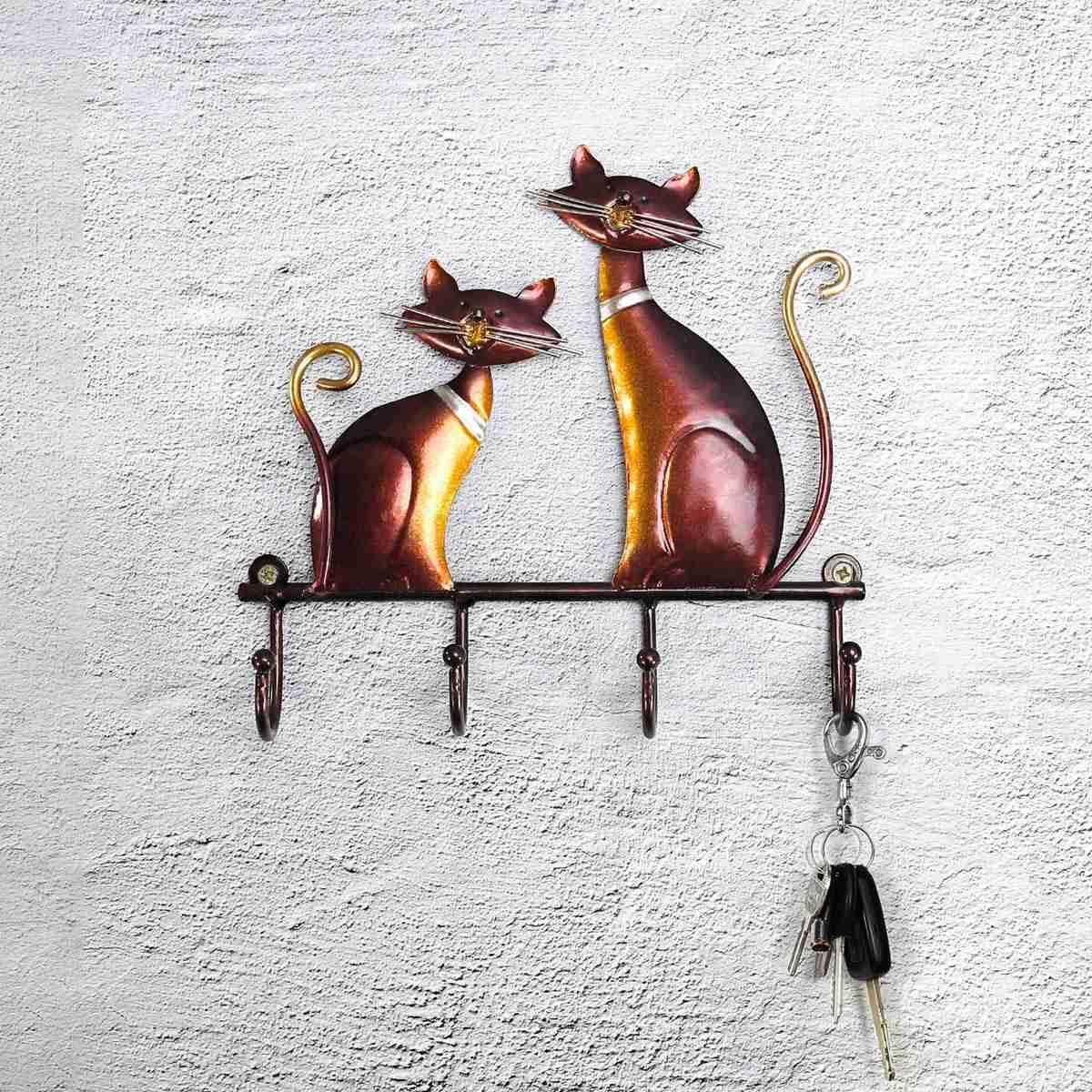 Tooarts Iron Cat Wall Hanger Hook Decor 4 Hooks for Coats Bags Wall Mount Clothes Holder Decorative Gift