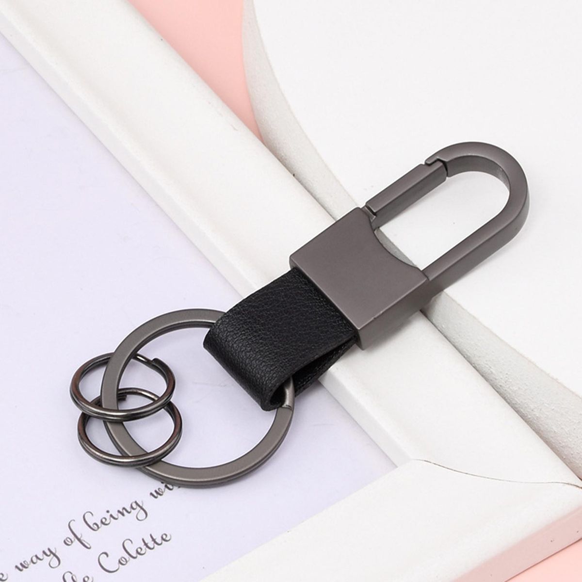 Key Pendant Faux Leather Car Keyring Holder Charm Black