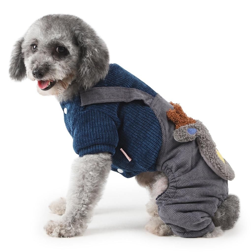Pet Dog Clothes Double-Layer Corduroy Four-Legged Cotton Deep Blue M