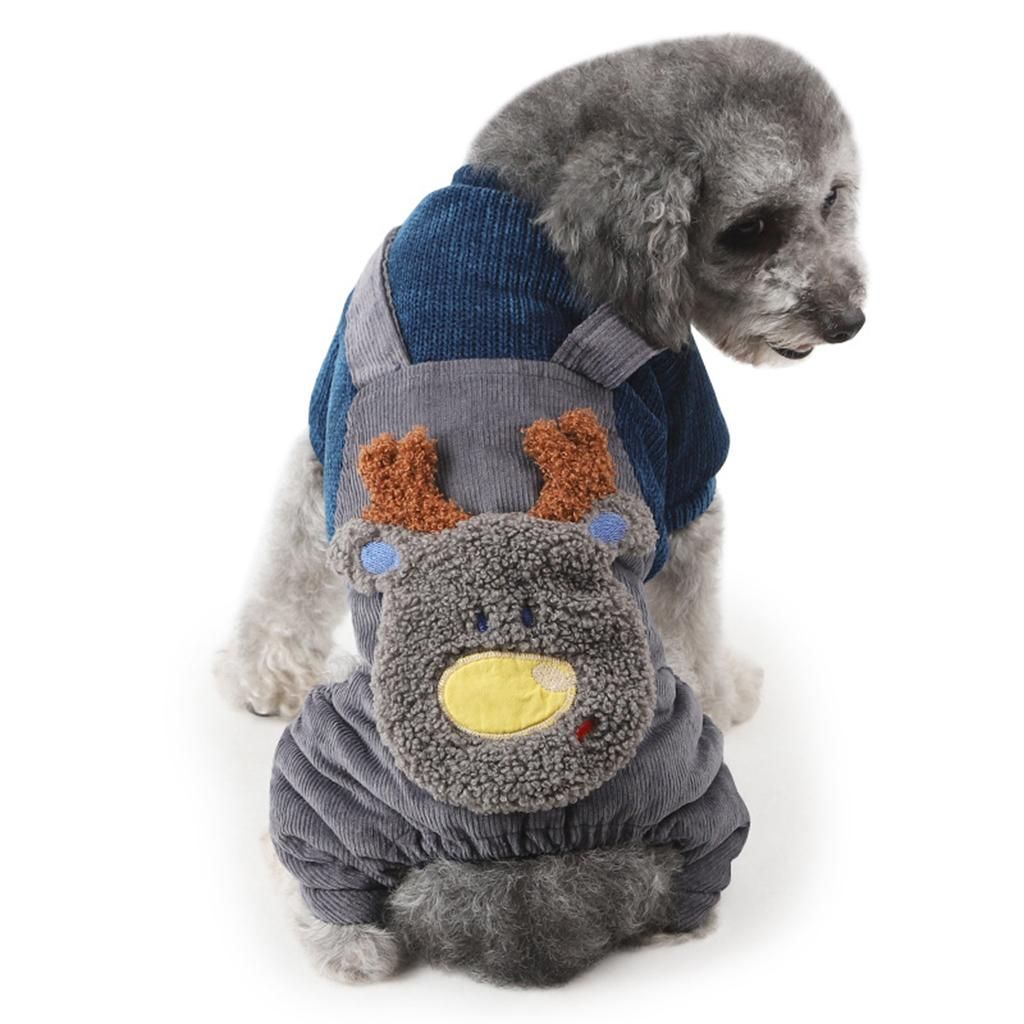 Pet Dog Clothes Double-Layer Corduroy Four-Legged Cotton Deep Blue M