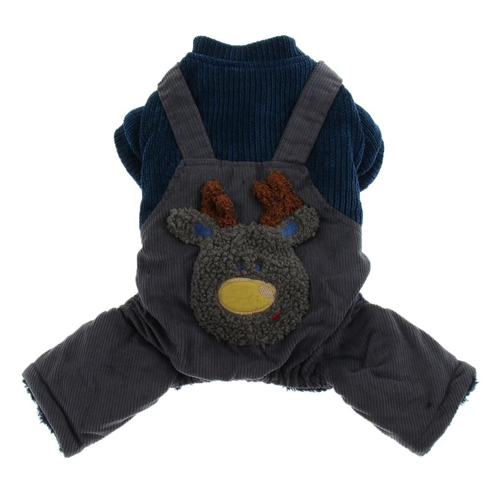Pet Dog Clothes Double-Layer Corduroy Four-Legged Cotton Deep Blue M