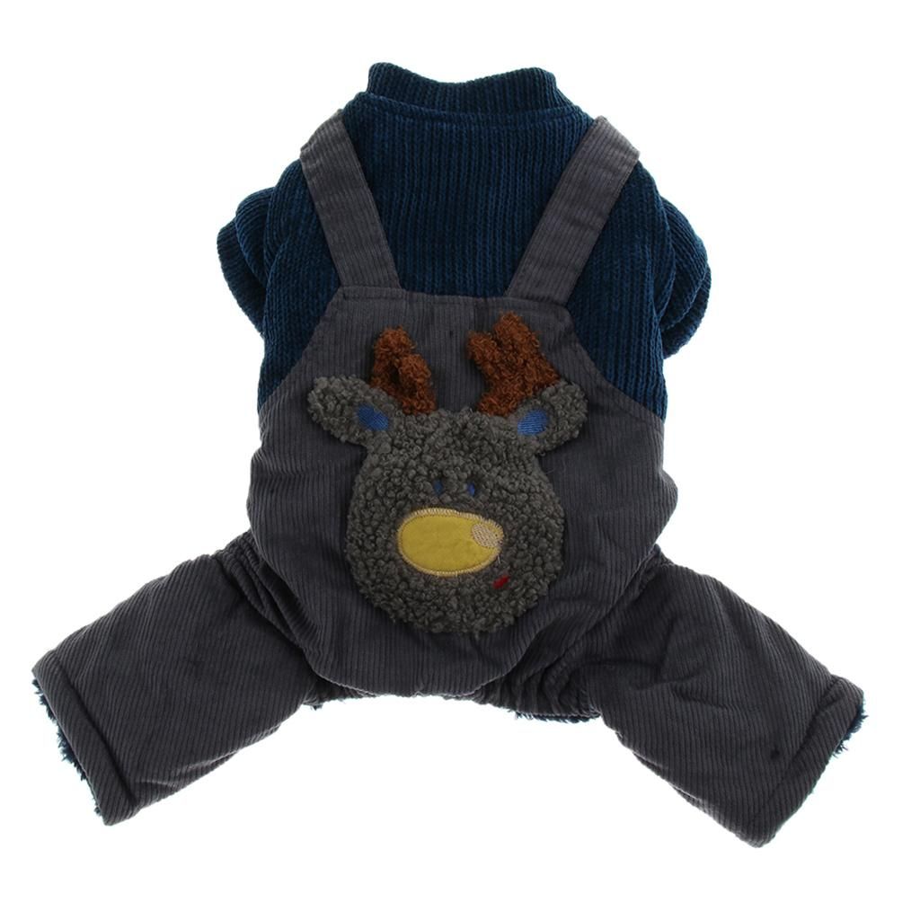 Pet Dog Clothes Double-Layer Corduroy Four-Legged Cotton Deep Blue M