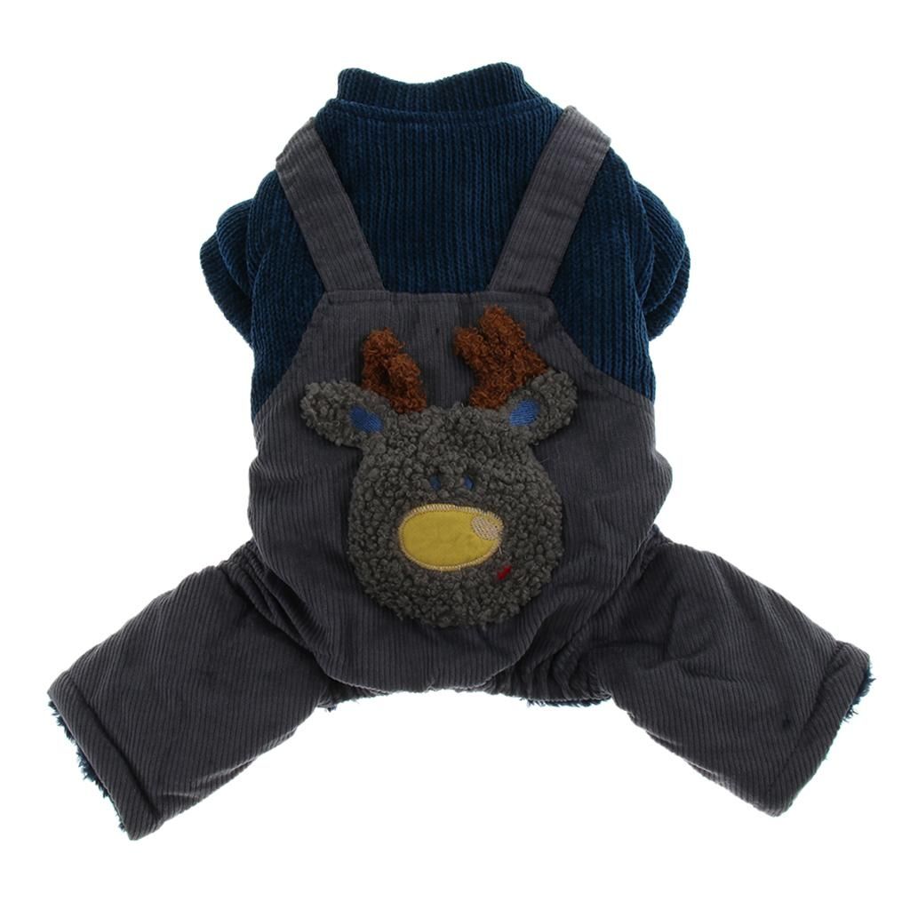 Pet Dog Clothes Double-Layer Corduroy Four-Legged Cotton Deep Blue M