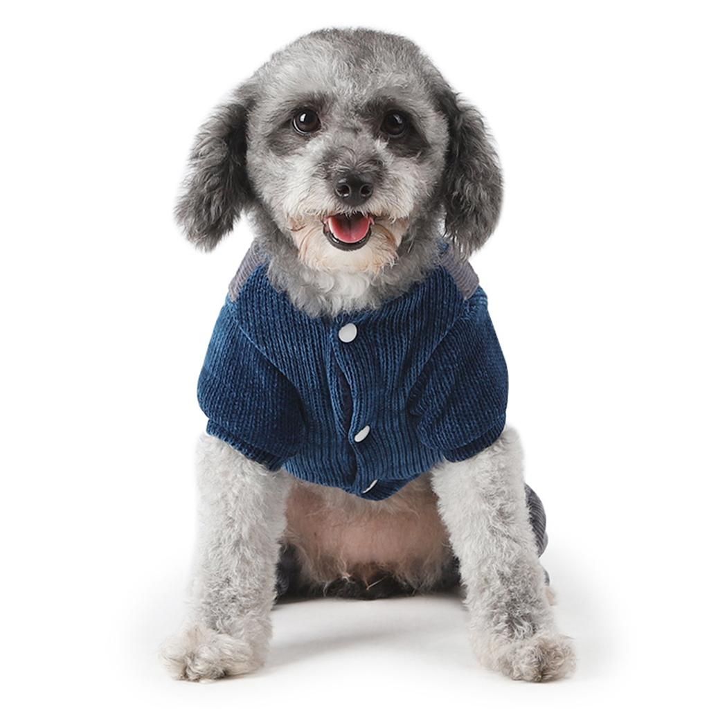 Pet Dog Clothes Double-Layer Corduroy Four-Legged Cotton Deep Blue M