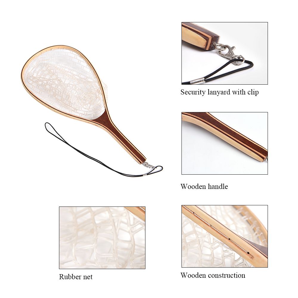 Fly Fishing Landing Net Wooden Handle Frame Catch And
