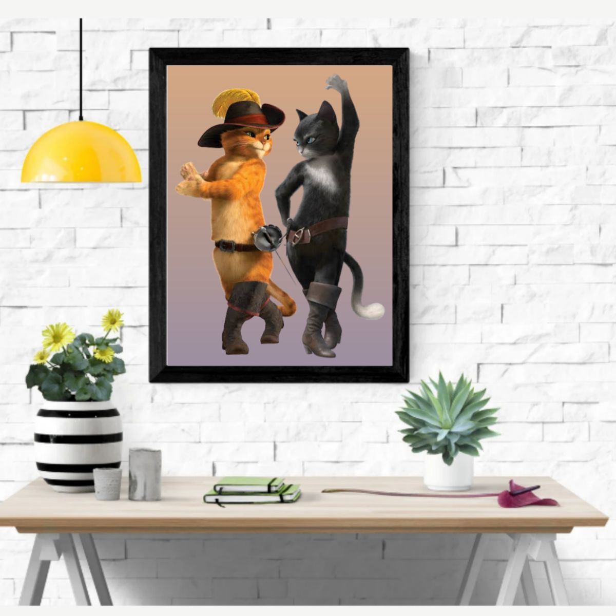 Puss N Boots Cartoon Character Wall Frame