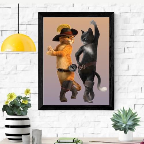 Puss N Boots Cartoon Character Wall Frame