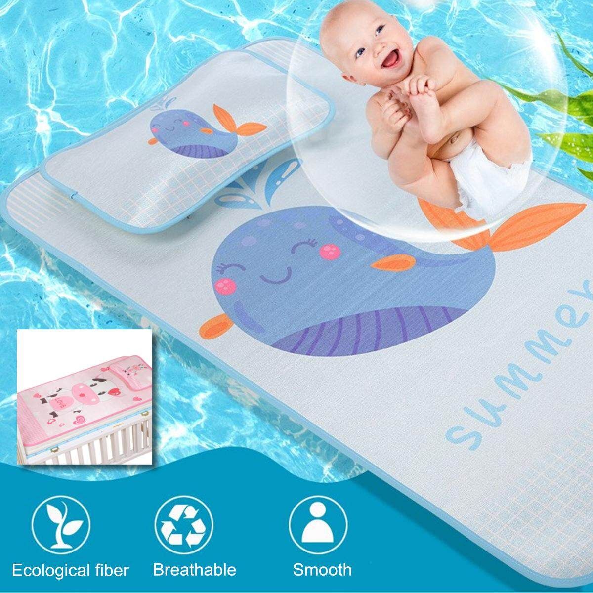 4 Styles Baby Summer Foldable Cool Sleeping Ice Silk Bed Mat With Pillow Set 120*60cm Blue Dolphin