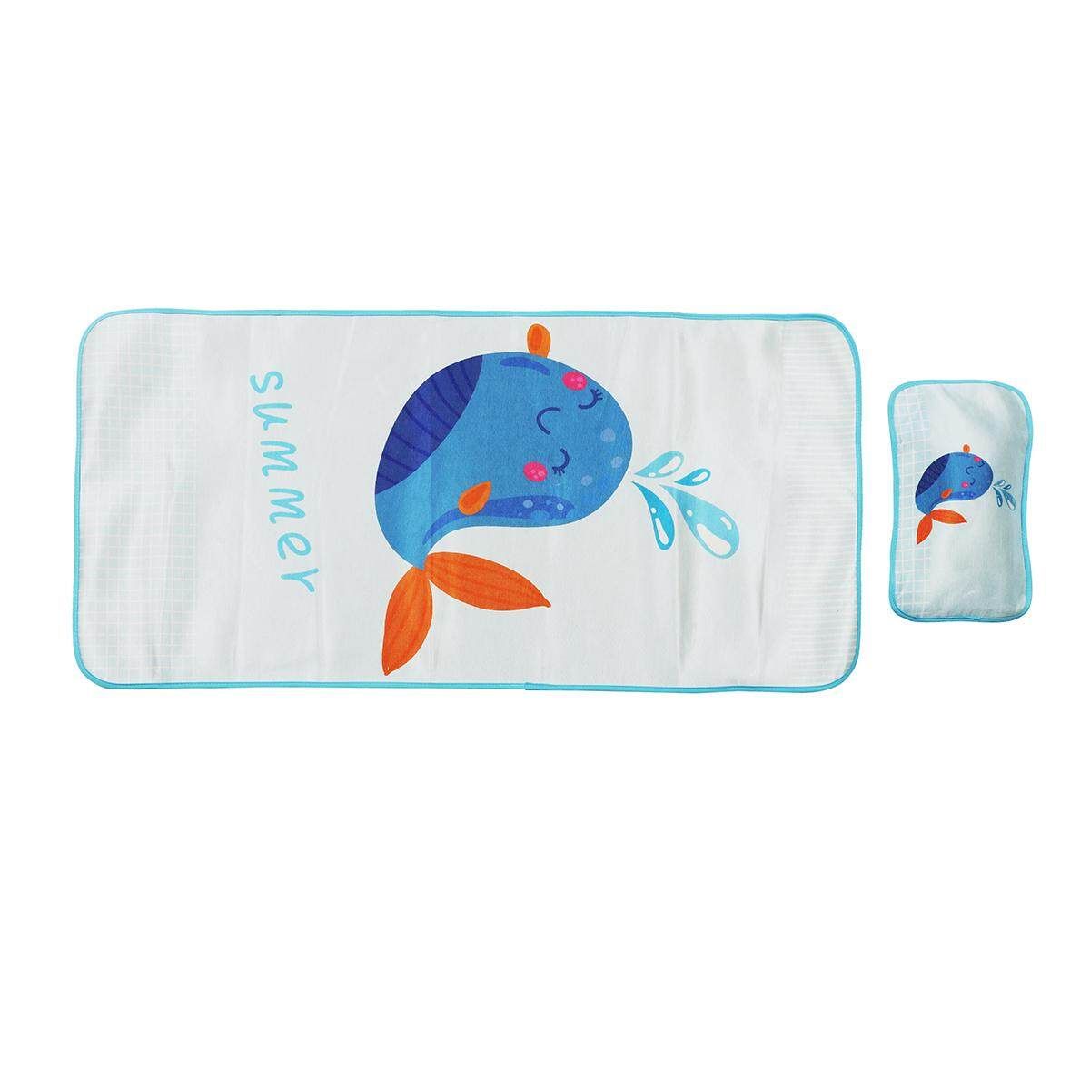 4 Styles Baby Summer Foldable Cool Sleeping Ice Silk Bed Mat With Pillow Set 120*60cm Blue Dolphin