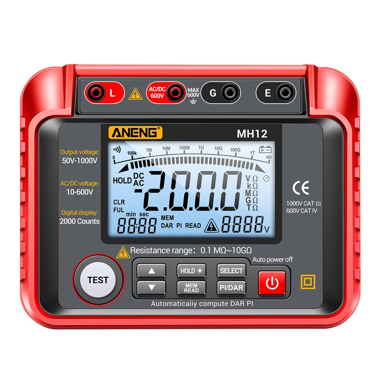 ANENG MH12 Insulation Resistance Tester Shaking Table High Precision Megger Digital Insulation Resistance Meter Voltage Meter