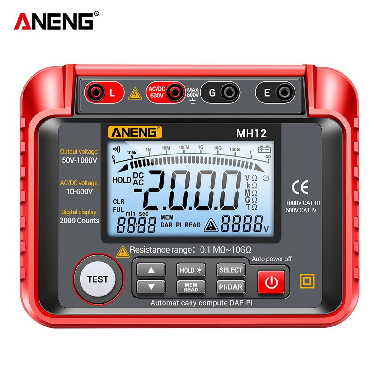 ANENG MH12 Insulation Resistance Tester Shaking Table High Precision Megger Digital Insulation Resistance Meter Voltage Meter