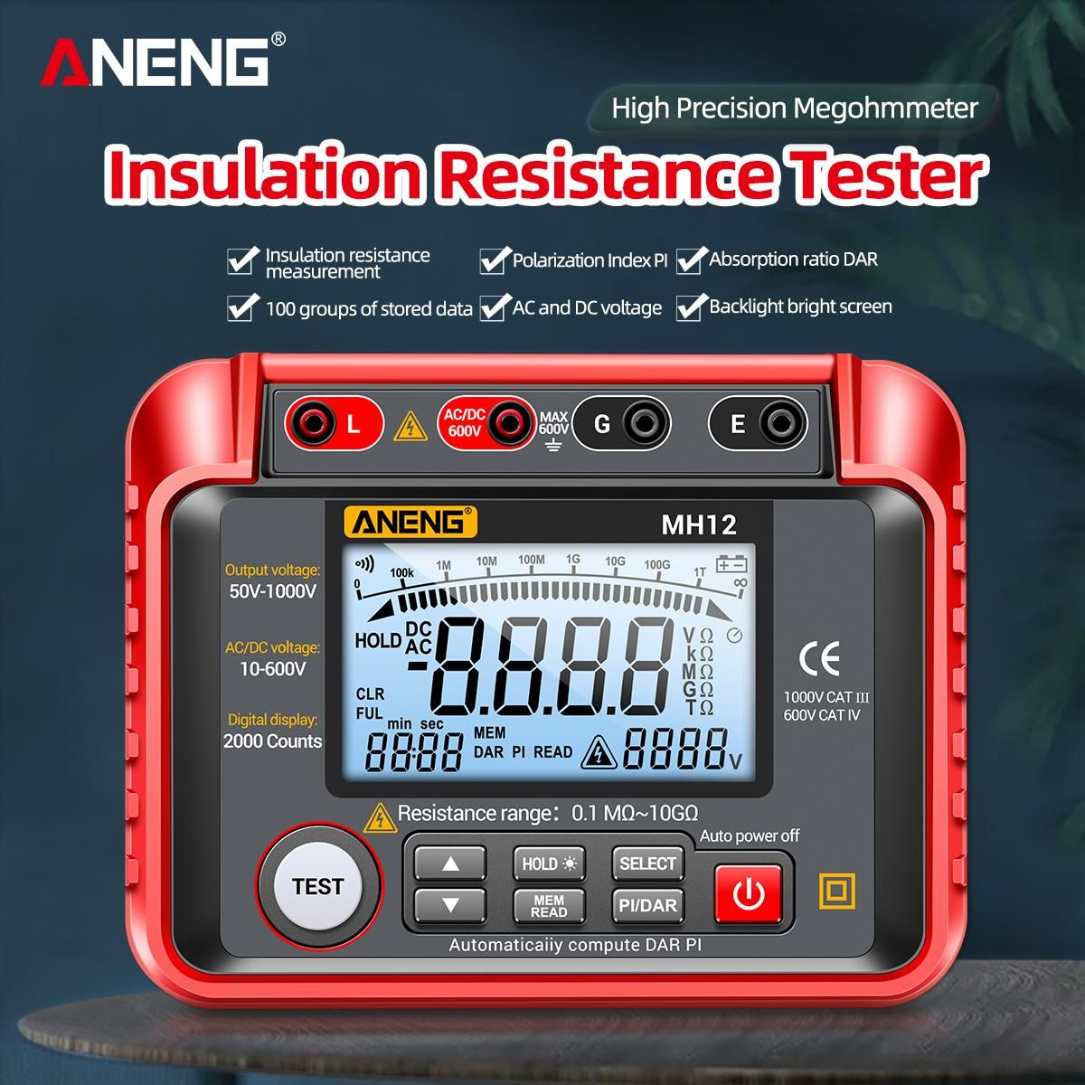 ANENG MH12 Insulation Resistance Tester Shaking Table High Precision Megger Digital Insulation Resistance Meter Voltage Meter