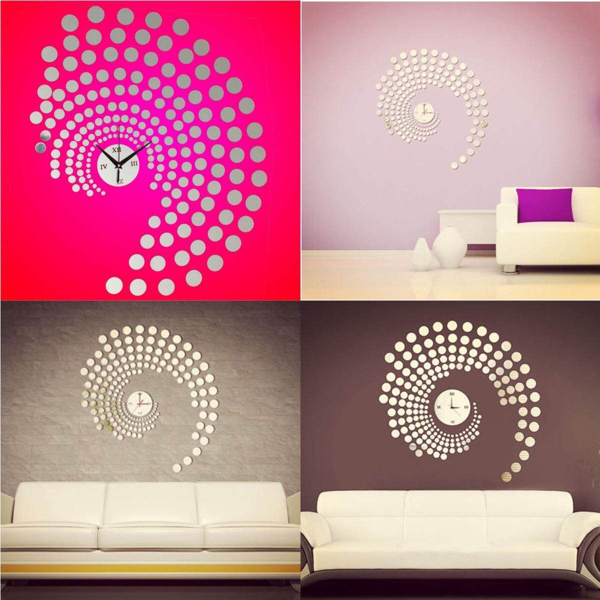 3D DIY Peacock Dot Sticker Mirror Elegant Wall Clock Sticker Home Decoration