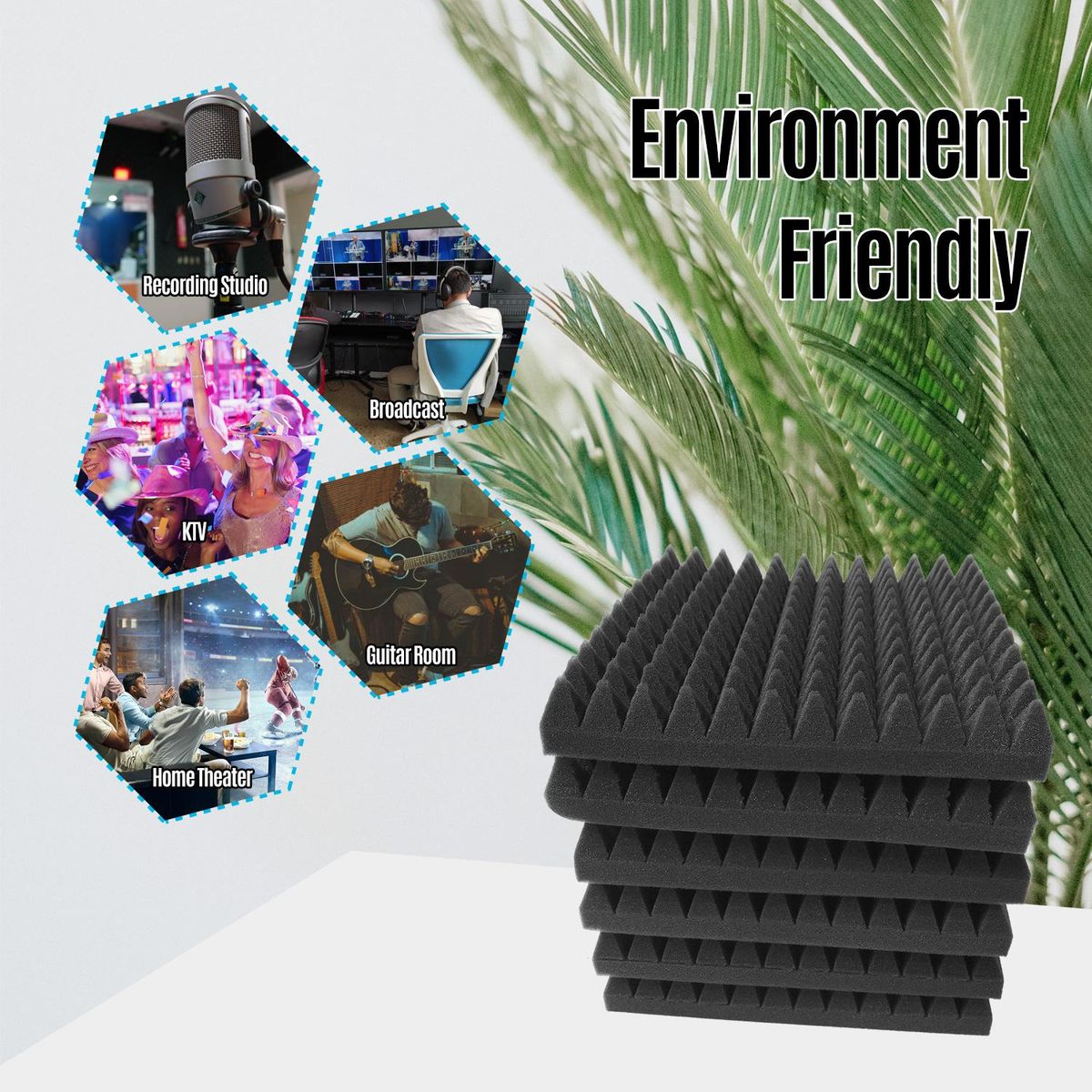 12pcs 12*12*2inch High Density Studio Acoustic Foams Panels Sound Insulation Foam Fire Retardant for Studio KTV Broadcast Family Theater