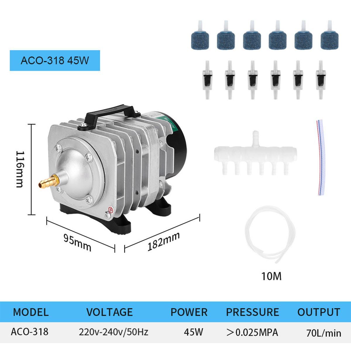 ACO318 HAILEA Commercial Air Pump 45W Single Outlet 6 Valve