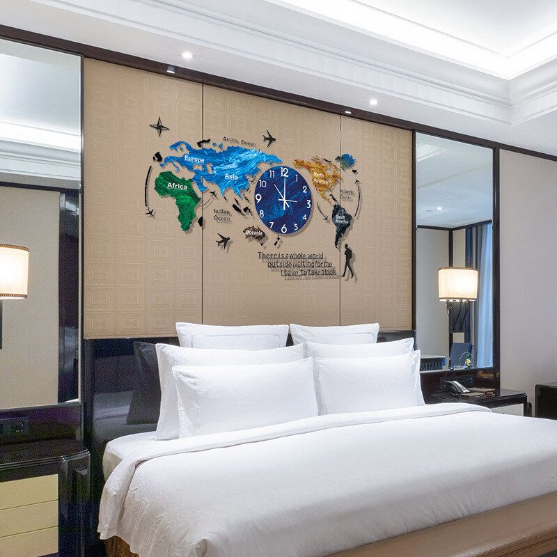 Creative World Map Wall Clock Acrylic Home Fashion Nordic Clocks Bedroom Living Room Light Wall Decoration Type B
