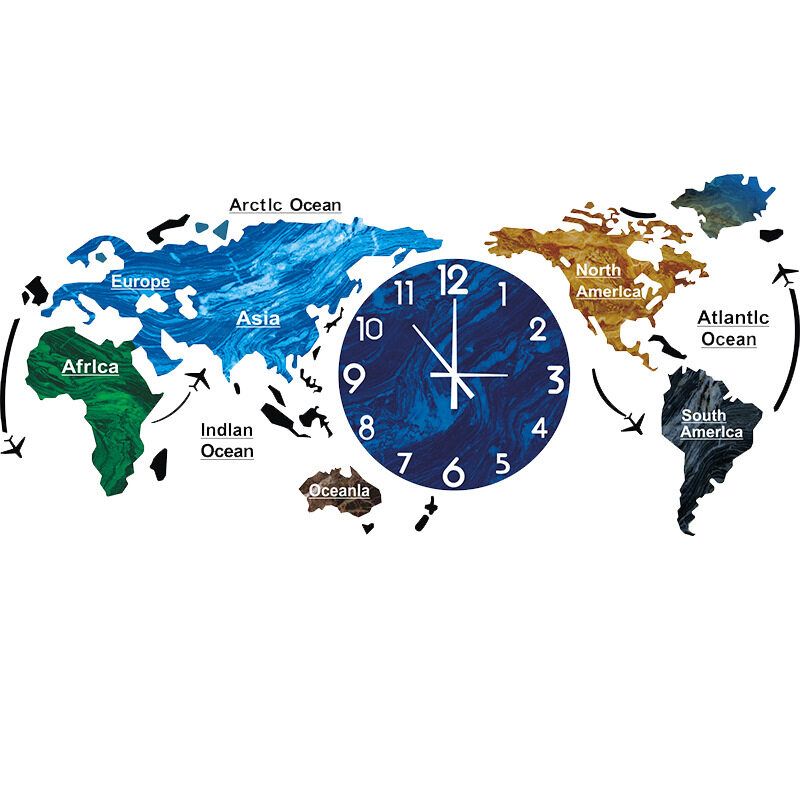 Creative World Map Wall Clock Acrylic Home Fashion Nordic Clocks Bedroom Living Room Light Wall Decoration Type B