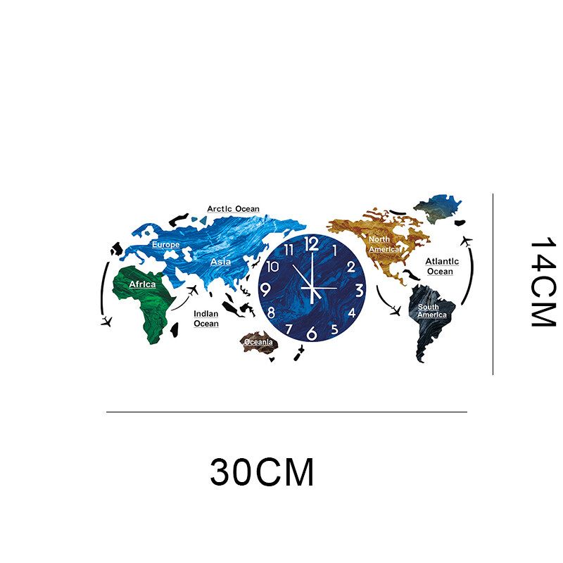 Creative World Map Wall Clock Acrylic Home Fashion Nordic Clocks Bedroom Living Room Light Wall Decoration Type B