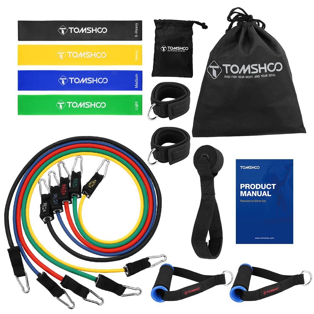 TOMSHOO 17Pcs Resistance Bands Set Workout Fintess Exercise Rehab Bands Loop Bands Tube Bands Door Anchor Ankle Straps Cushioned Handles with Carry Bags for Home Gym Travel