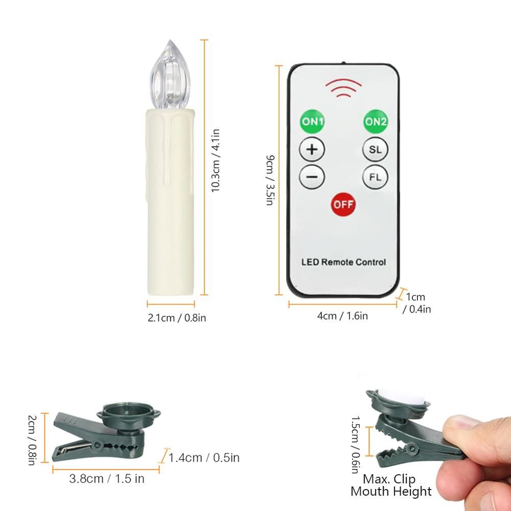 20 PCS Flameless Candles with Remote Control Realistic Warm White LED Candles Battery Powered Christmas Tree Flickering Taper Candle Lights with Clips for Wedding Party Decoration