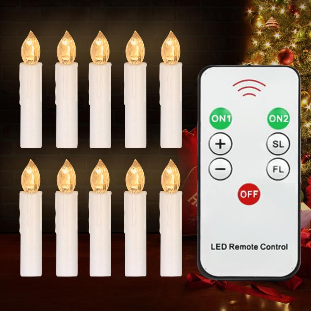 20 PCS Flameless Candles with Remote Control Realistic Warm White LED Candles Battery Powered Christmas Tree Flickering Taper Candle Lights with Clips for Wedding Party Decoration