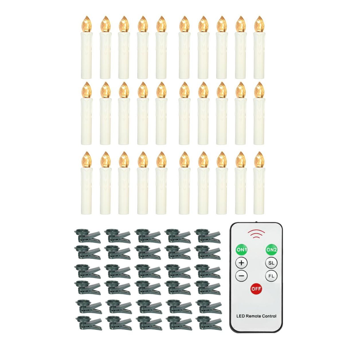 20 PCS Flameless Candles with Remote Control Realistic Warm White LED Candles Battery Powered Christmas Tree Flickering Taper Candle Lights with Clips for Wedding Party Decoration