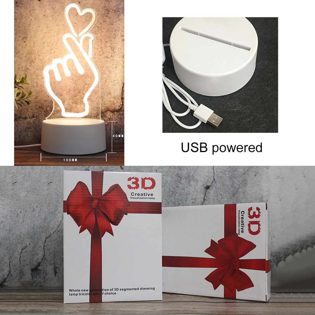 3D Tricolor LED Decorative Night Light, USB Version