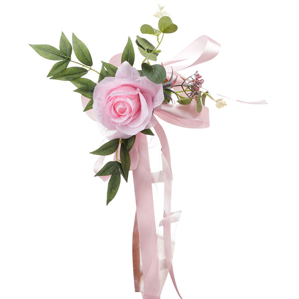 Chair Back Flower No Withering Flower Ribbon Table Sign Decor Pink