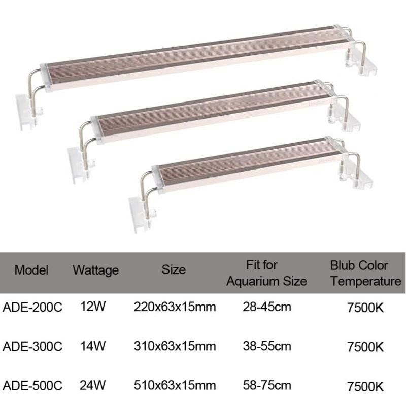 28-75cm 12W/14W/24W LED Aquarium Fish Tank Lighting Bar Lamp White 7500K 220V 400C