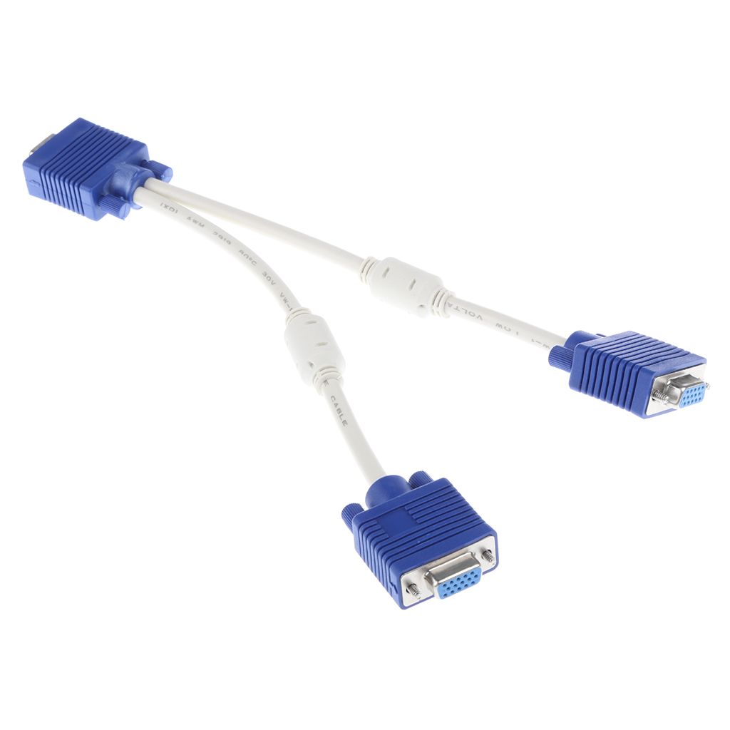15Pin VGA 1 Male To Dual 2 VGA Female Monitor Y Adapter Splitter Video