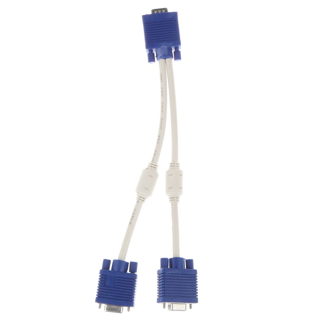 15Pin VGA 1 Male To Dual 2 VGA Female Monitor Y Adapter Splitter Video