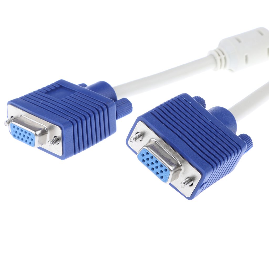 15Pin VGA 1 Male To Dual 2 VGA Female Monitor Y Adapter Splitter Video