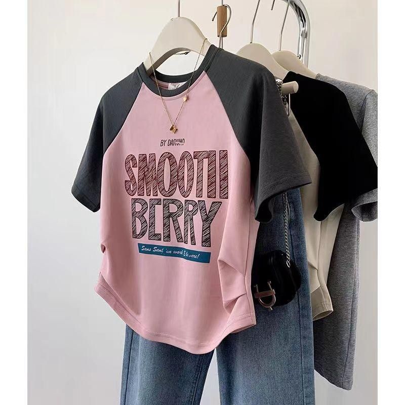 American Retro Irregular Short Raglan Sleeve Short Sleeve T-shirt Female Summer Design Sense Niche Dopamine T-shirt Top