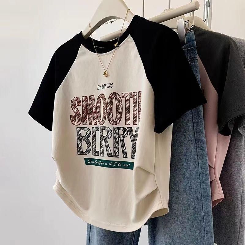 American Retro Irregular Short Raglan Sleeve Short Sleeve T-shirt Female Summer Design Sense Niche Dopamine T-shirt Top