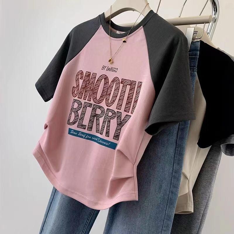 American Retro Irregular Short Raglan Sleeve Short Sleeve T-shirt Female Summer Design Sense Niche Dopamine T-shirt Top