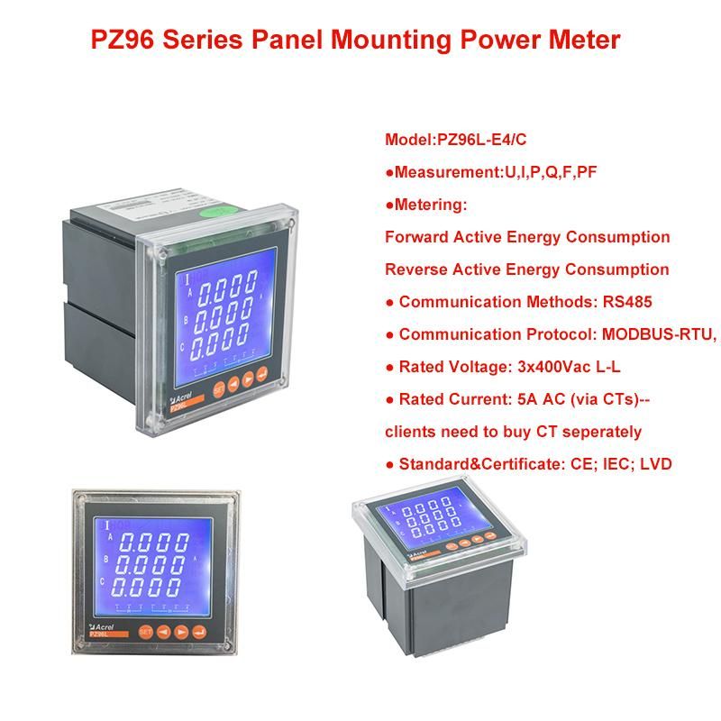 PZ96L-E4/C Digital Smart Power Meter 400V 5A Wiring 3P4L RS485 Communication