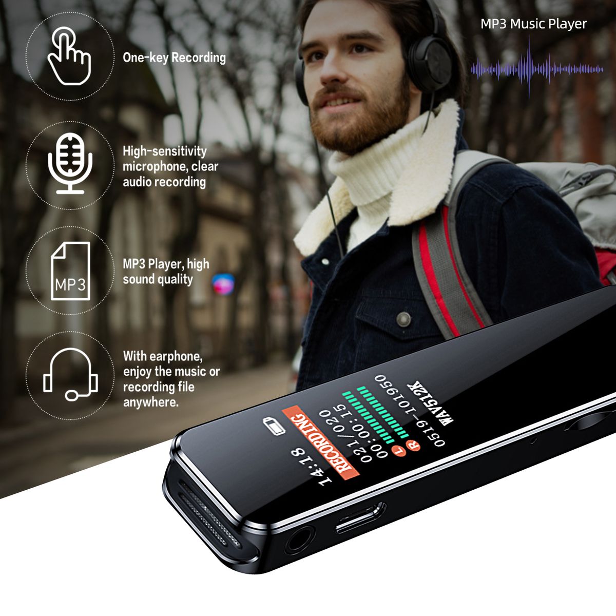 Noise Reduction Voice Recorder With Playback Portable
